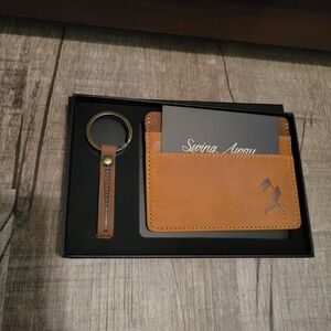 Brown Leather Card Holder and Keychain Set